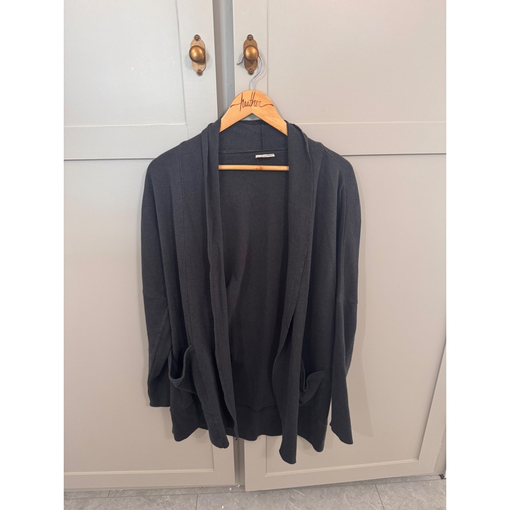 Pact Organic Cotton Cardigan Charcoal Grey Open Front Pocket Sweater Womens XS/S